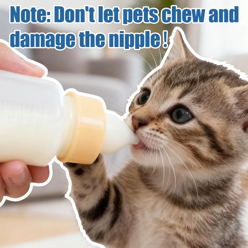 DEMORA Kitten Bottle Feeding Kit, Graduated Nursing Feeding Bottles for Pet Kitten Puppy Hamster Rabbit with Two Kinds of Replaceable Nipples Feeder (Clear, 5 oz) - Image 5